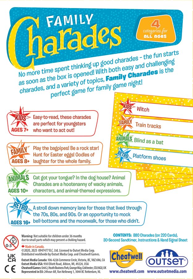 Outset Media Family Charades with Over 800 Charades - Perfect for Family Game Night - 2 or More Teams Ages 10 and up
