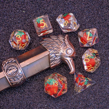 Sage's Portal Familiars and Reagents Resin DND Dice Set Polyhedral Dice Set for Dungeons and Dragons RPG Tabletop TTRPG (Magic Strawberries) - color: Magic Strawberries