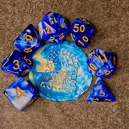 Sage’s Portal Stones DND Dice Set Acrylic Opaque 7-PC Polyhedral DND Dice Set for Dungeons and Dragons D&D Sage’s Cantrips RPG Tabletop TTRPG (Blue/White) - color: Blue/White