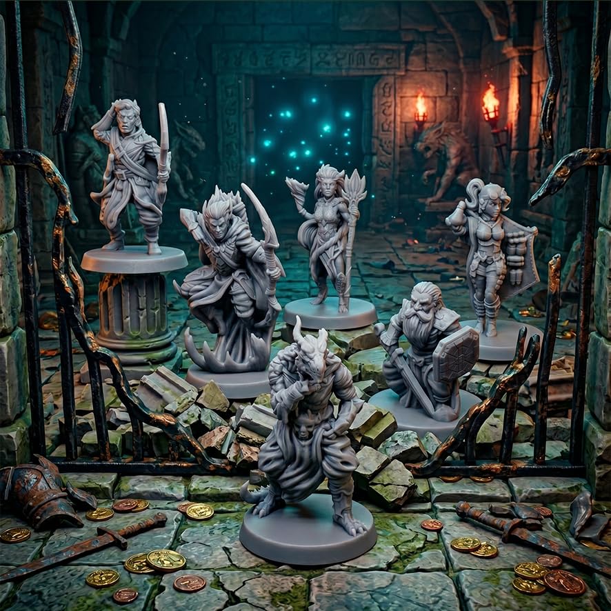 12 Pcs Unpainted Fantasy RPG Miniatures Set, 28mm Scale Resin Miniature for Wargaming and Board Games, 1-Inch Base, 12 Different Classes