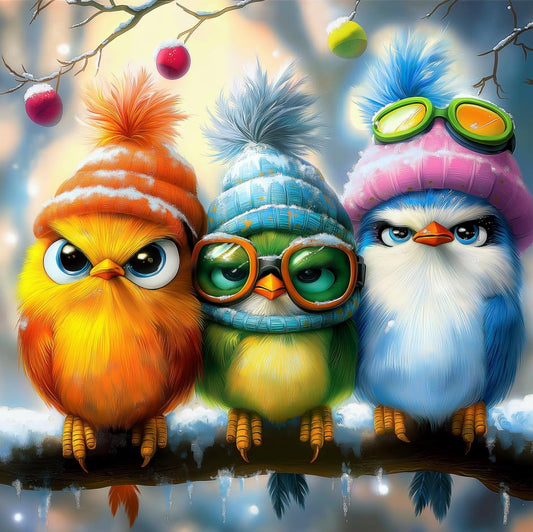 Whimsical Winter Birds 500 Piece Jigsaw Puzzle for Adults Cute Cartoon Colorful Owls in Hats Family Puzzles with Letters on Back Challenge Game Night Fun Gift (20"x20") - color: Whimsical Winter Birds