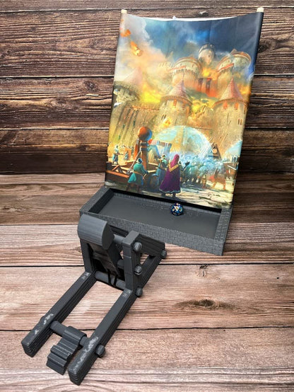 Catapult Dice Roller - (Random 7PCS D20 Dice Set Included) - Tabletop RPG - Dice Crossbow - Dice Holder - Dice Popper - Dice Tower - DND - D&D - (Gray)