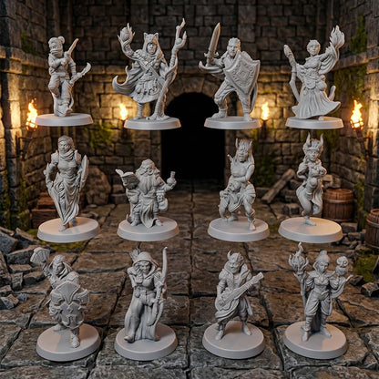 12 Pcs Unpainted DND Miniatures Set - Fantasy Tabletop RPG Figures for Dungeons & Dragons, Pathfinder - 28mm Scale Hero Characters Featuring All 12 Base Classes for Painting - 1 Inch Base