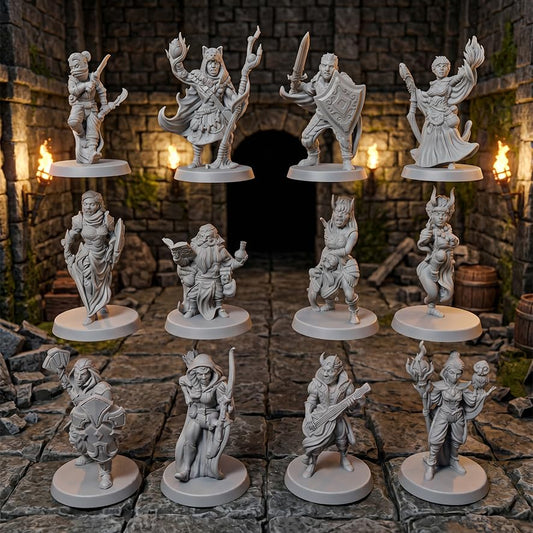 12 Pcs Unpainted DND Miniatures Set - Fantasy Tabletop RPG Figures for Dungeons & Dragons, Pathfinder - 28mm Scale Hero Characters Featuring All 12 Base Classes for Painting - 1 Inch Base