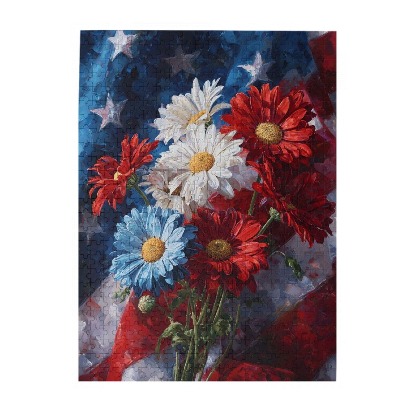 Vibrant Patriotic Flower Flag Scene Wooden Jigsaw Puzzles for Adults 500 Pieces, Relaxing Escape from Daily Stress, Living Room Display Project, Party Game for Friends, Home Decor