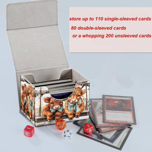 Card Deck Box for MTG, Microfiber Lining and Waterproof PU Leather Large Size Card Box, Fit 100+ Single Sleeved Cards, Strong Magnet Collectible Card Storage Box Fit TCG Fit MTG, Cute Highland Cattle - color: Cute Highland Cattle