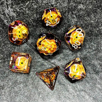 Sage's Portal Animal Familiars Resin DND Dice Set Polyhedral Dice Set for Dungeons and Dragons RPG Pathfinder Tabletop TTRPG (Bottled Gold Dragon Eyes) - color: Bottled Gold Dragon Eyes