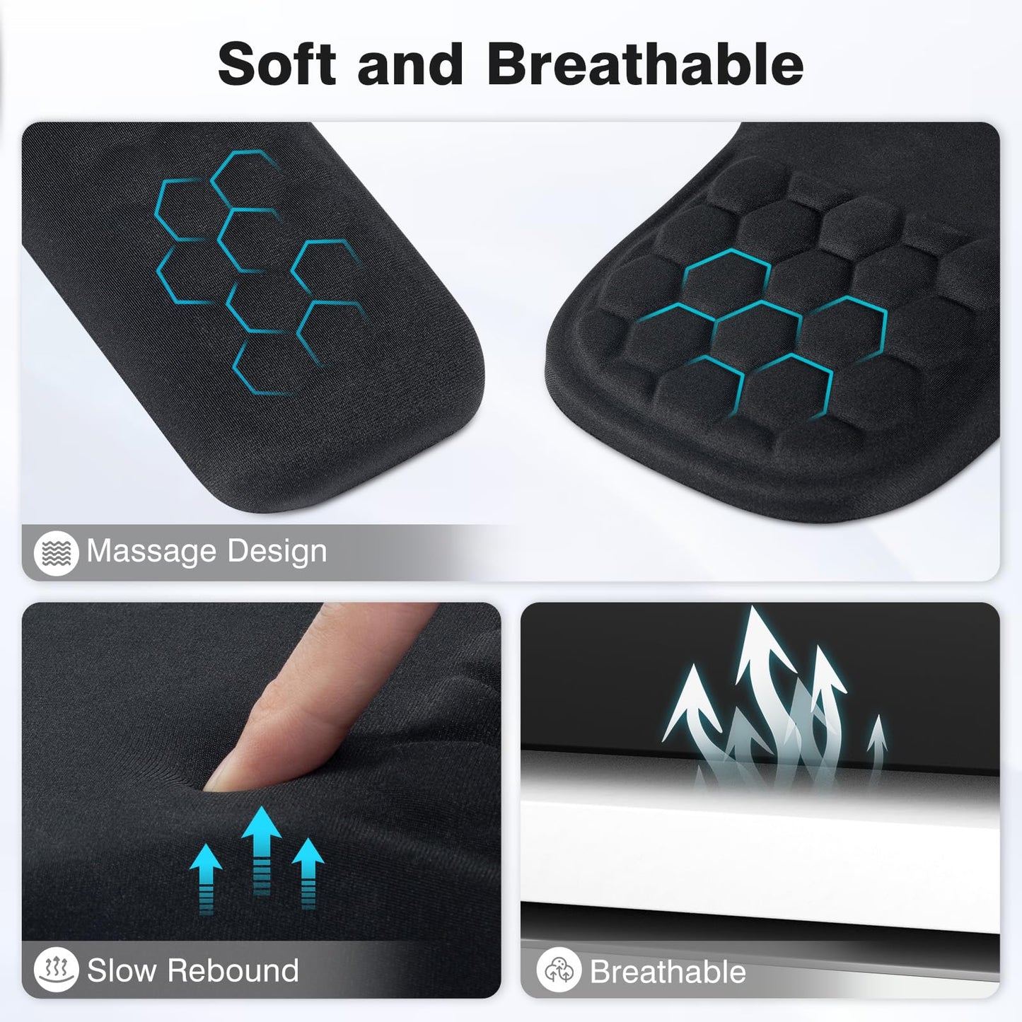 3 in 1 Ergonomic Wrist Rest for Keyeboard and Mouse, Non-Slip Desk Mouse Pad with Wrist Support, Keyboard Wrist Rest and Mouse Pad Set Massage Design (Black) - color: Black