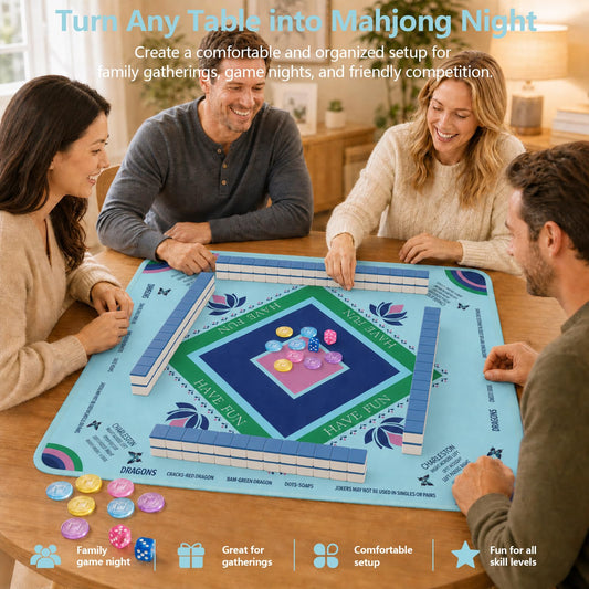 Mahjong Mat Set for American Mahjong, 32.4”x32.4” Non-Slip Waterproof Mahjong Table Mat with Carry Bag, Dice, Rules Cards, Wind Marker, Scoring Chips & Tile Lookup Notes - color: Hehua-set-1