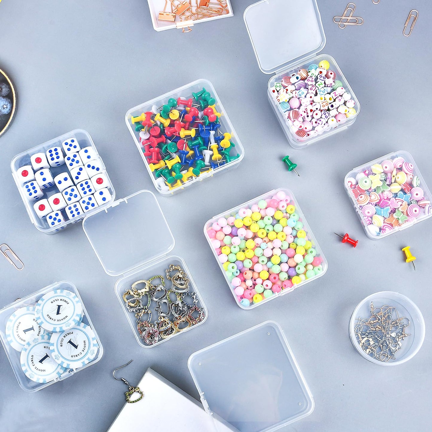 40Pcs Mixed Sizes Clear Board Game Tokens Storage Containers, Empty Board Game Storage with Lid, Plastic Boxes Dice Container for Game Pieces Dice Tokens Jewelry Crafts
