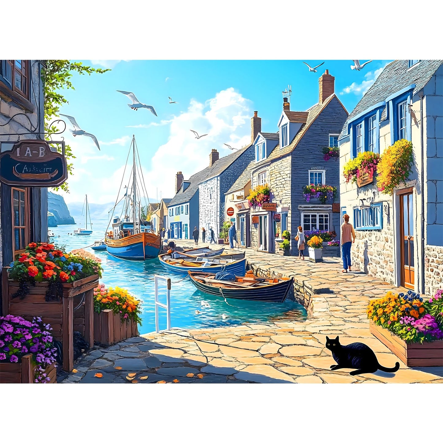 500 Piece Puzzle for Adults, Charming Coastal Village 500 Pieces Jigsaw Puzzles, Seaside Harbor with Cat Puzzle, Perfect for Family Game Night, Ideal Gift for Adults Seniors, 20.5 x 15 in - style: Town