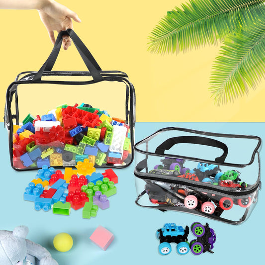 6 Pcs Widen XL Toy Storage Bags Waterproof Clear Toy Organizer with Labels | Reusable PVC Transparent Organizer Bags with Zipper 12.6×9.25×6.9In for Building Blocks, Puzzle, Board Games Travel Storage - color: Black, size: X-Large