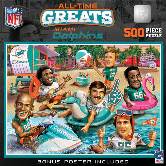 MasterPieces 500 Piece Sports Jigsaw Puzzle for Adults - NFL Miami Dolphins All-Time Greats - 15x21 - style: Miami Dolphins All-Time Greats