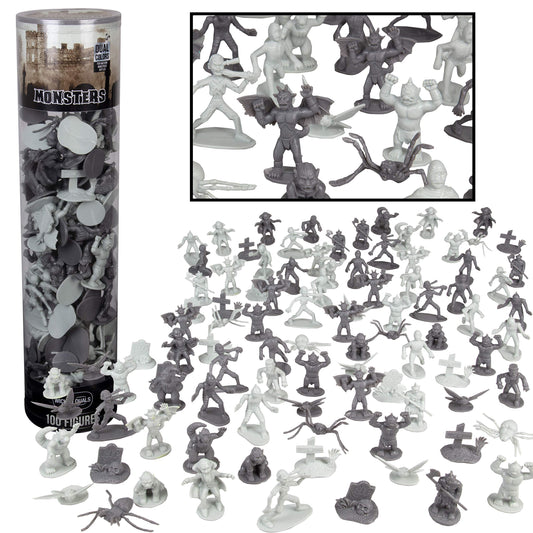 Monster Action Figure Set- 100pc Horror Toy Figure - from Dracula to Frankenstein to Giant Spiders- Perfect for Cake Toppers, Party Favors, Decorations, RPG Role Playing Games - Fully Paintable | Includes Dracula, Frankenstein, Giant Spiders & More- Hallo